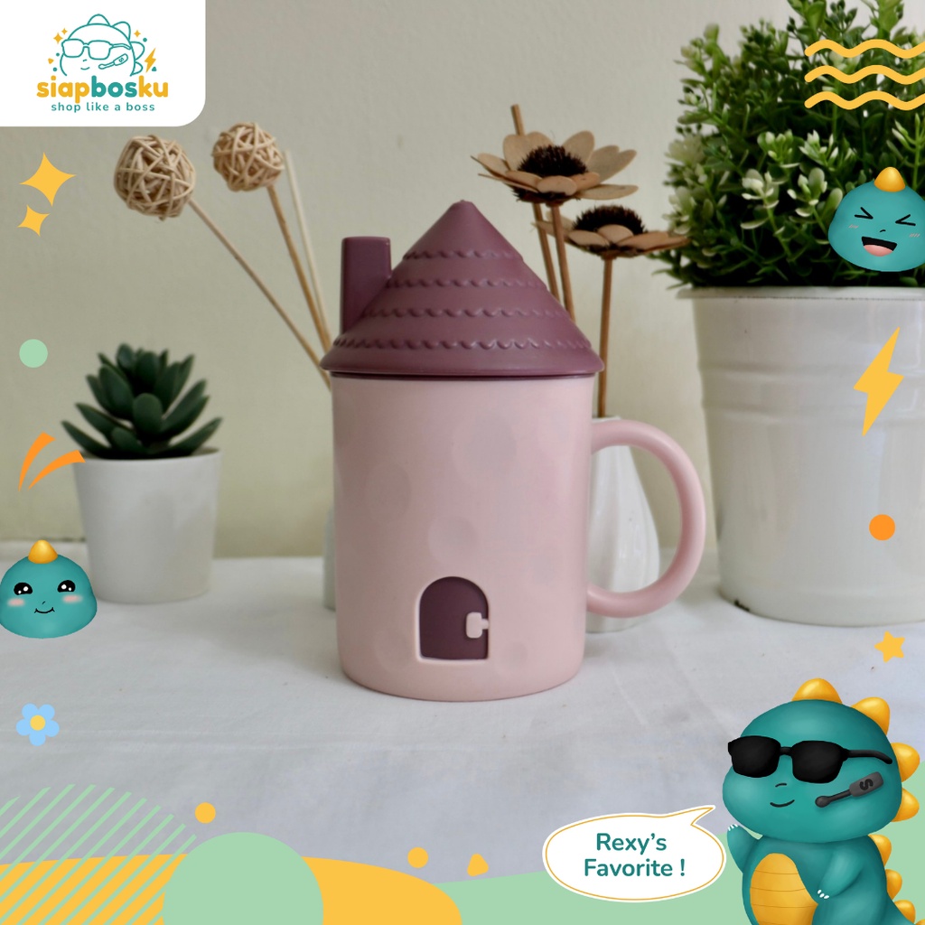 GELAS RUMAH UNIK DAN LUCU GELAS MINUM ANAK GELAS KOPI MUG BENTUK RUMAH-Pink