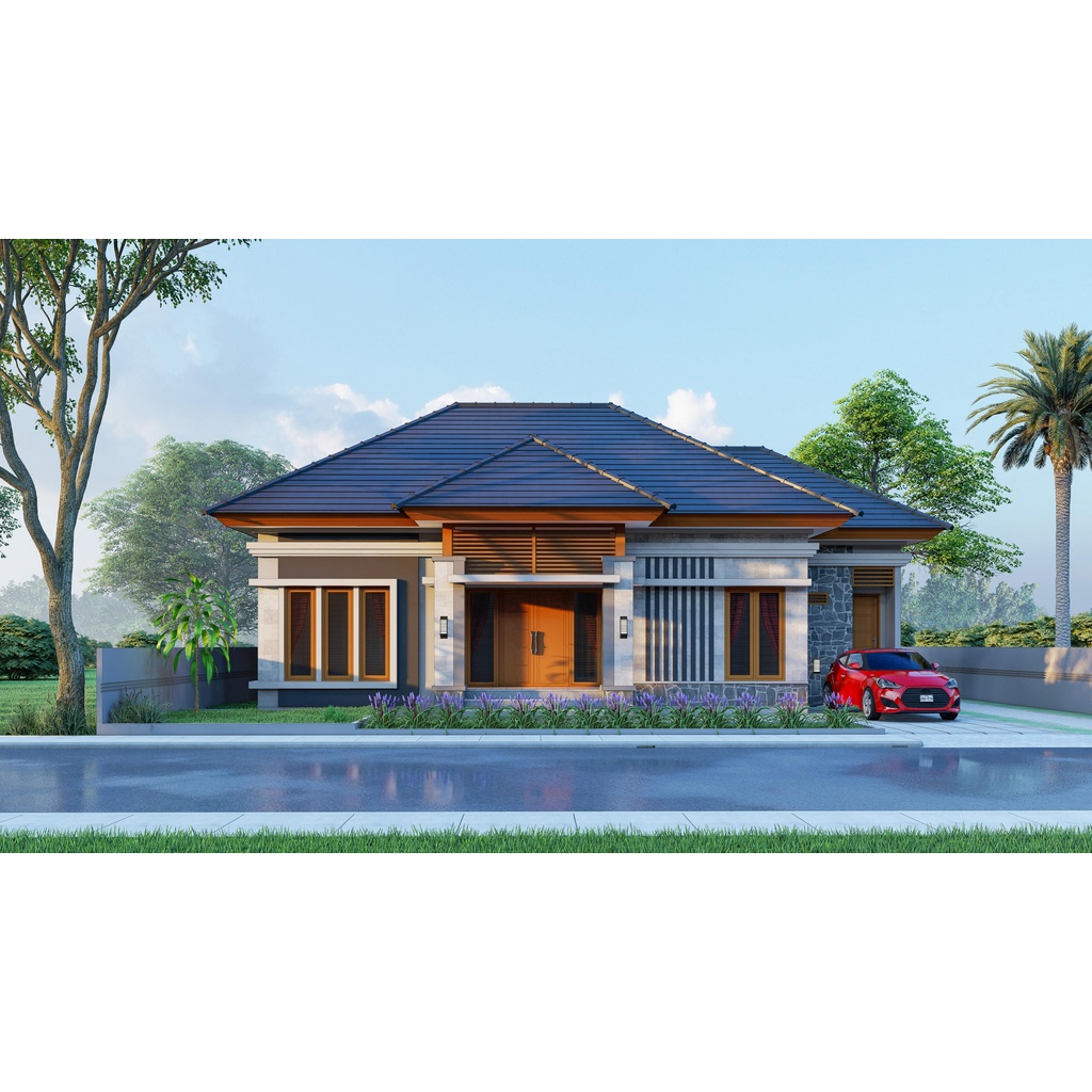 GAMBAR KERJA DESAIN RUMAH BALI MODERN 12 X 15