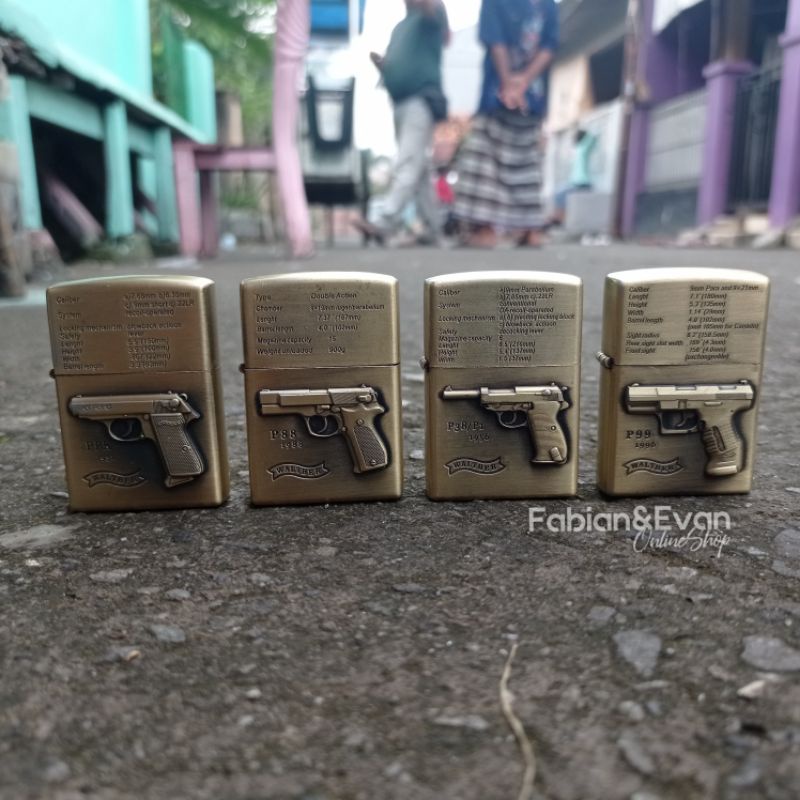 Korek Api Zipo Kantai Handgun Pistol Motif Timbul