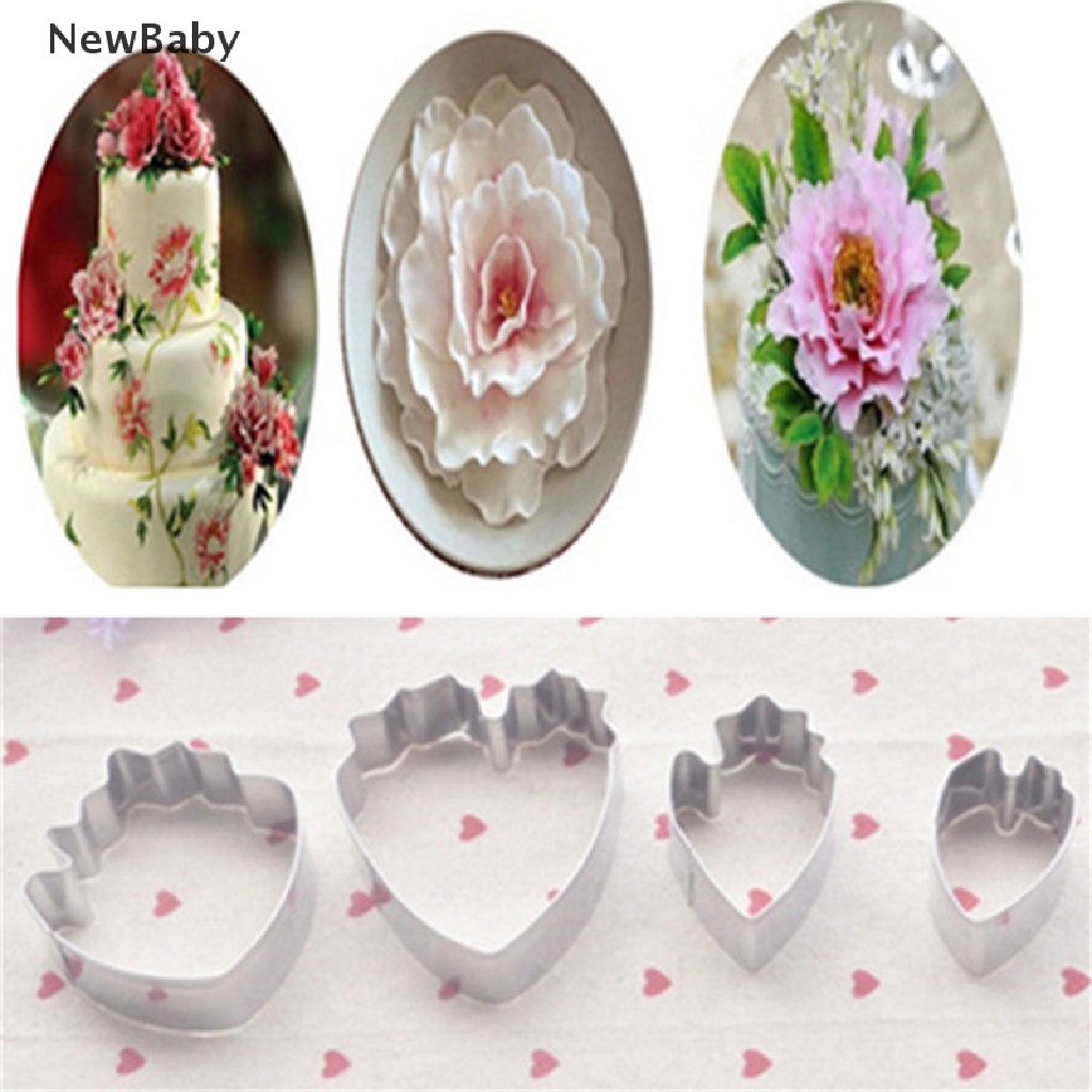 Newbaby 4pcs Cetakan Fondant Bentuk Bunga Peony Untuk Dekorasi Kue