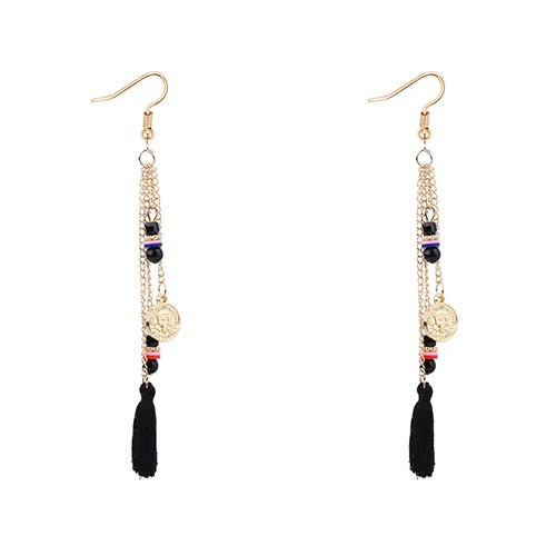 LRC Anting Gantung Bohemia Sapphire Coin Shape Decorated Tassel Earrings