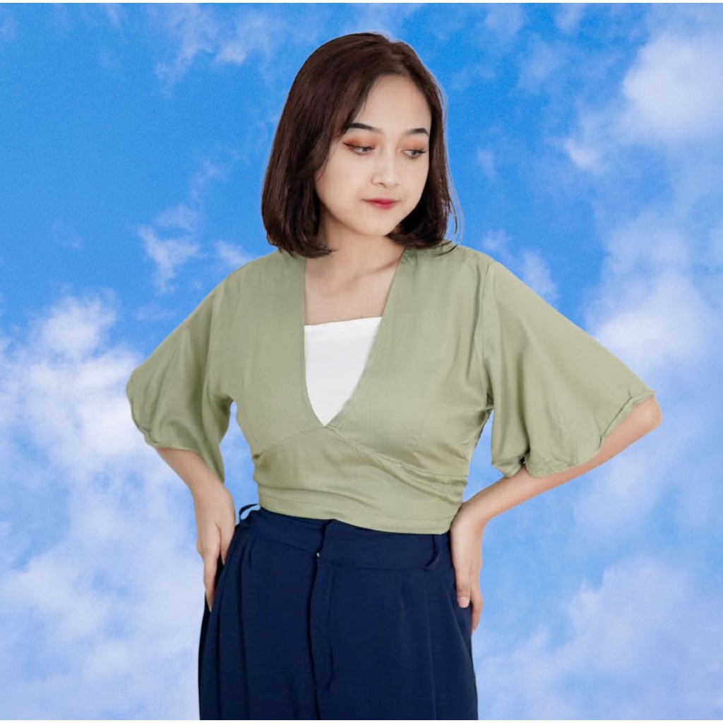 BEFAST - ZFS OOTD Blouse VESTA / PEVITA RAYON DIAMOND CROP BLOUSE / Pakaian Casual Wanita / Atasan Wanita Crop / OOTD Remaja Wanita Kekinian / Blouse Lengan Kupu-Kupu Pendek / Fashion Wanita Modis / Trendy / Keluaran Terbaru / Terlaris / Blouse Polos Crop