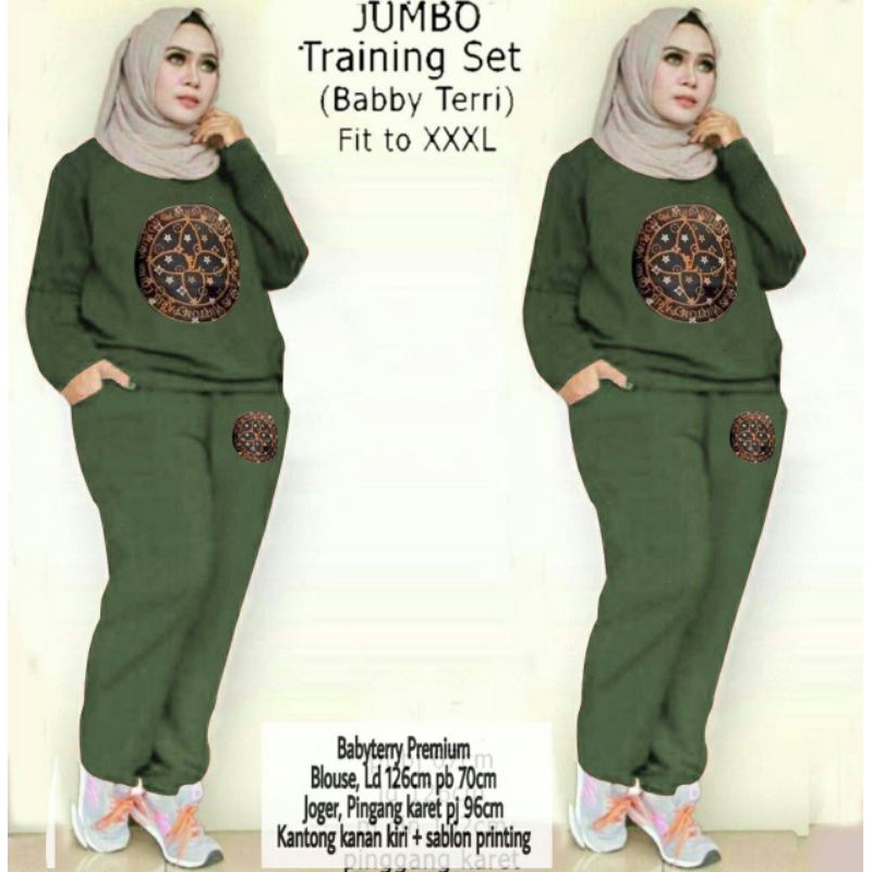 Stellashoppie Stelan Training Muslimah Set Livis Jumbo Senam Wanita Dewasa / Kaos Stelan Gym Fitness