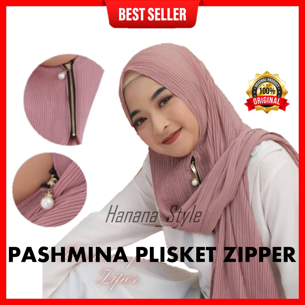 Pashmina Plisket Zipper Premium Hijab Pasmina Resleting