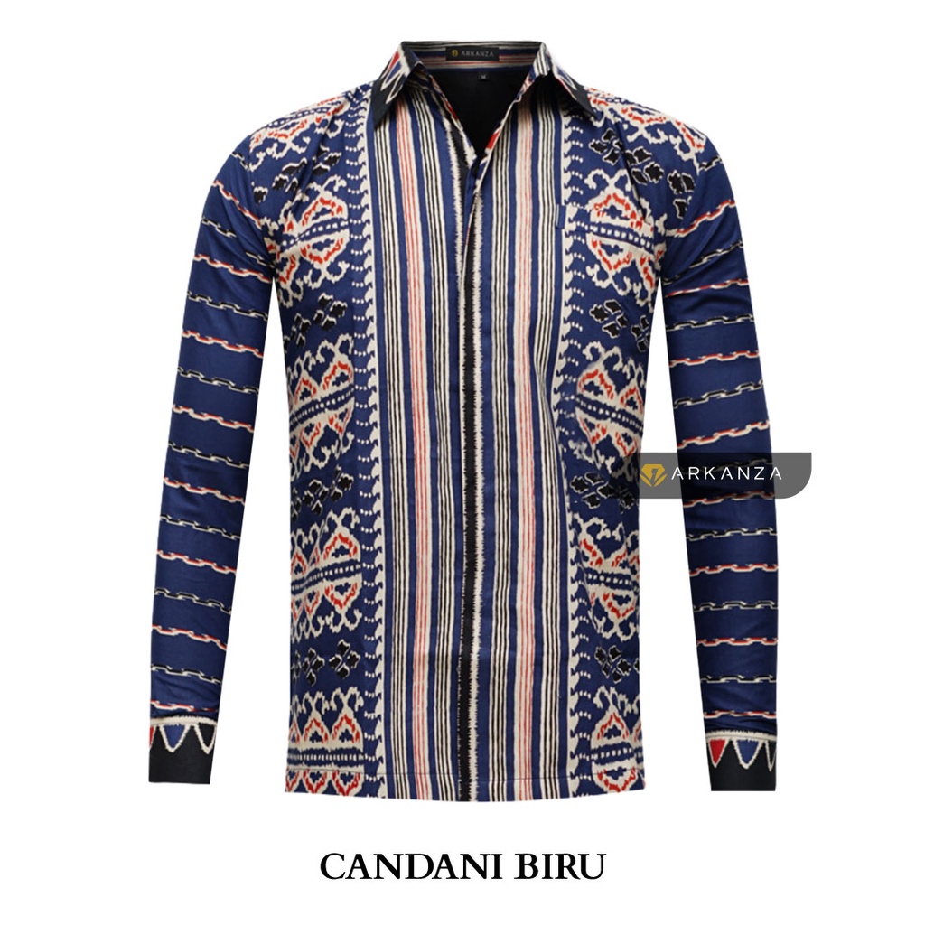 BATIK ARKANZA Motif CANDANI BIRU Hem Atasan Kemeja Baju Batik Pria Cowok Laki Laki Slimfit Full Lapis Furing Lengan Panjang Lengan Pendek Original Asli