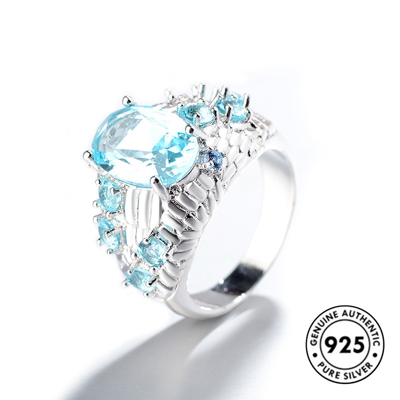 Cincin Sapphire Elegan Bahan S925 Silver Untuk Wanita