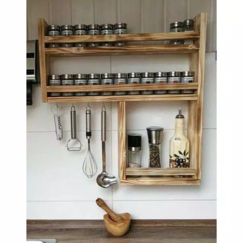 Rak Bumbu Kayu 3 Tingkat Bongkar Pasang