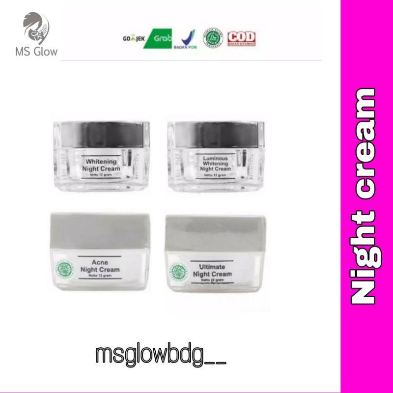ECER CREAM MALAM & SIANG  MS GLOW ORIGINAL bikin glowing (whitening/acne/ultimate/luminous)