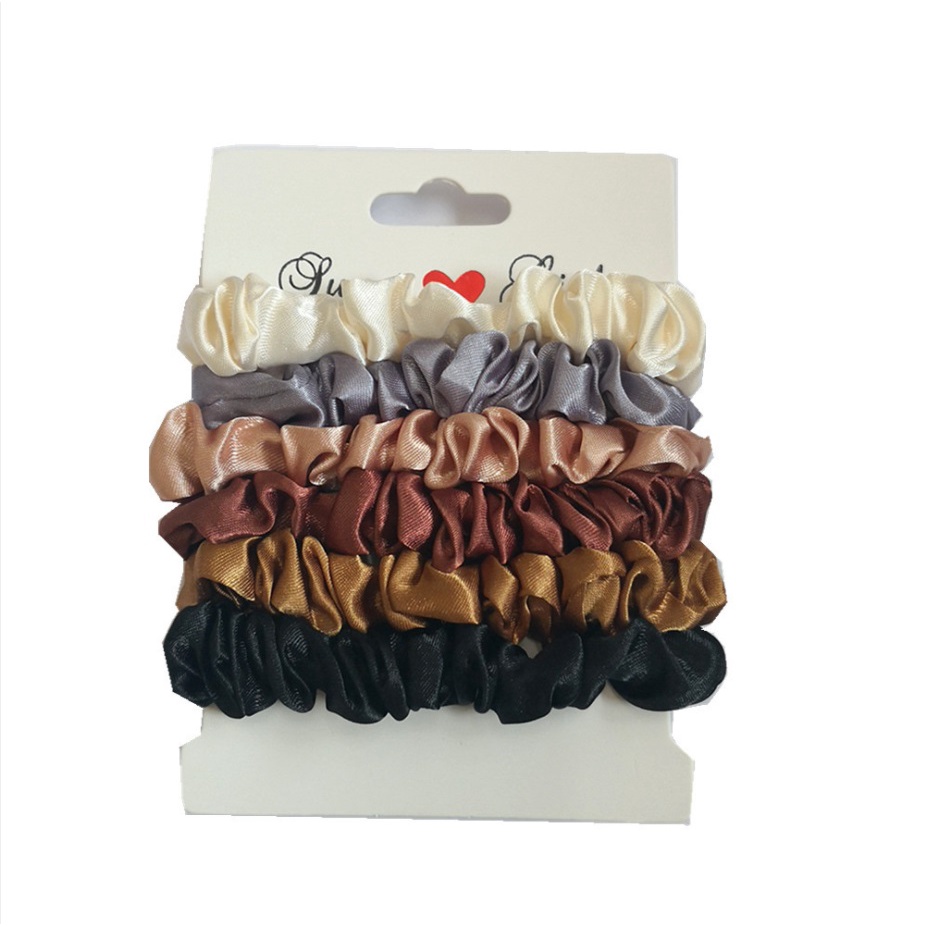 6Pcs Scrunchie Cepol Hijab Karet Rambut Usus Ponytail Elastis Warna-Warni Gaya Korea Retro Wanita Ring Rambut Kotak Shinny