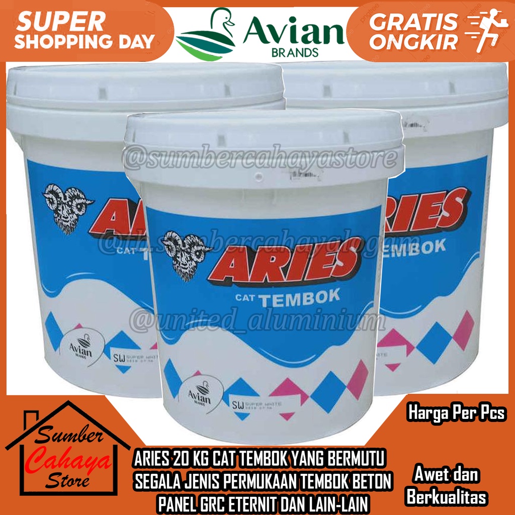 Jual Avian Aries Avitex Cat Tembok Plafon Warna Kaleng Galon 20kg 20 Kg Interior Eksterior 9156