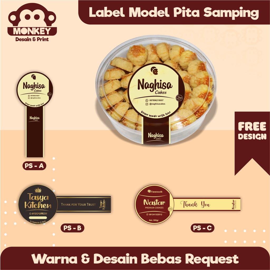 

Label Sticker Toples Kemasan Custom Bahan Cromo Model Pita Samping FREE DESAIN