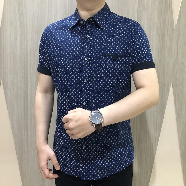 [GRIDLINE - S167 Triangle Black &amp; S295 Triangle Navy] Kemeja Print Slimfit Pria Katun Lengan Motif Simpel Keren M-XXL