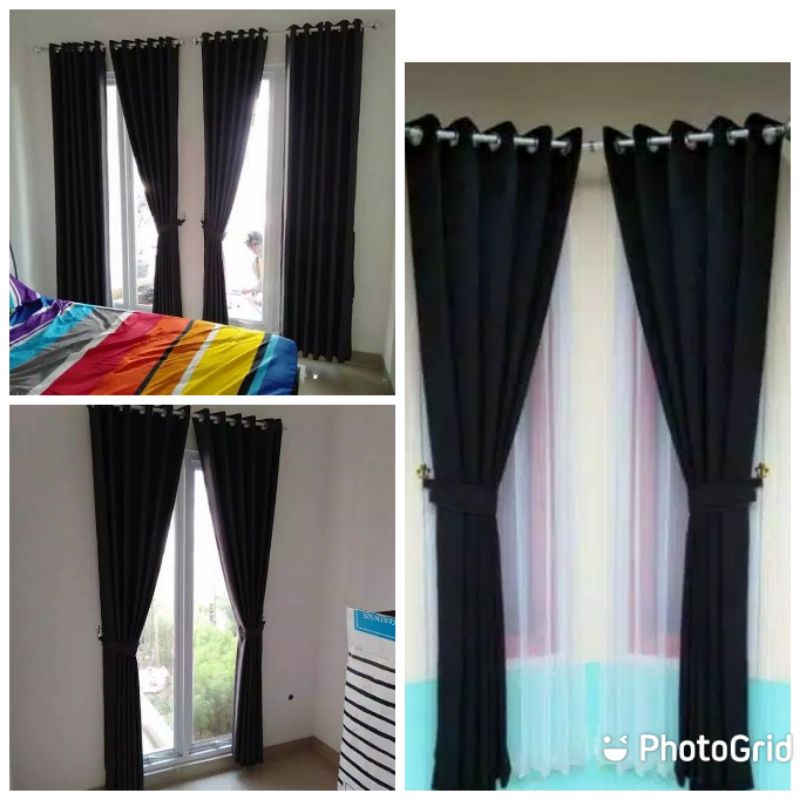 gorden warna hitam polos bahan empuk gampang d atur