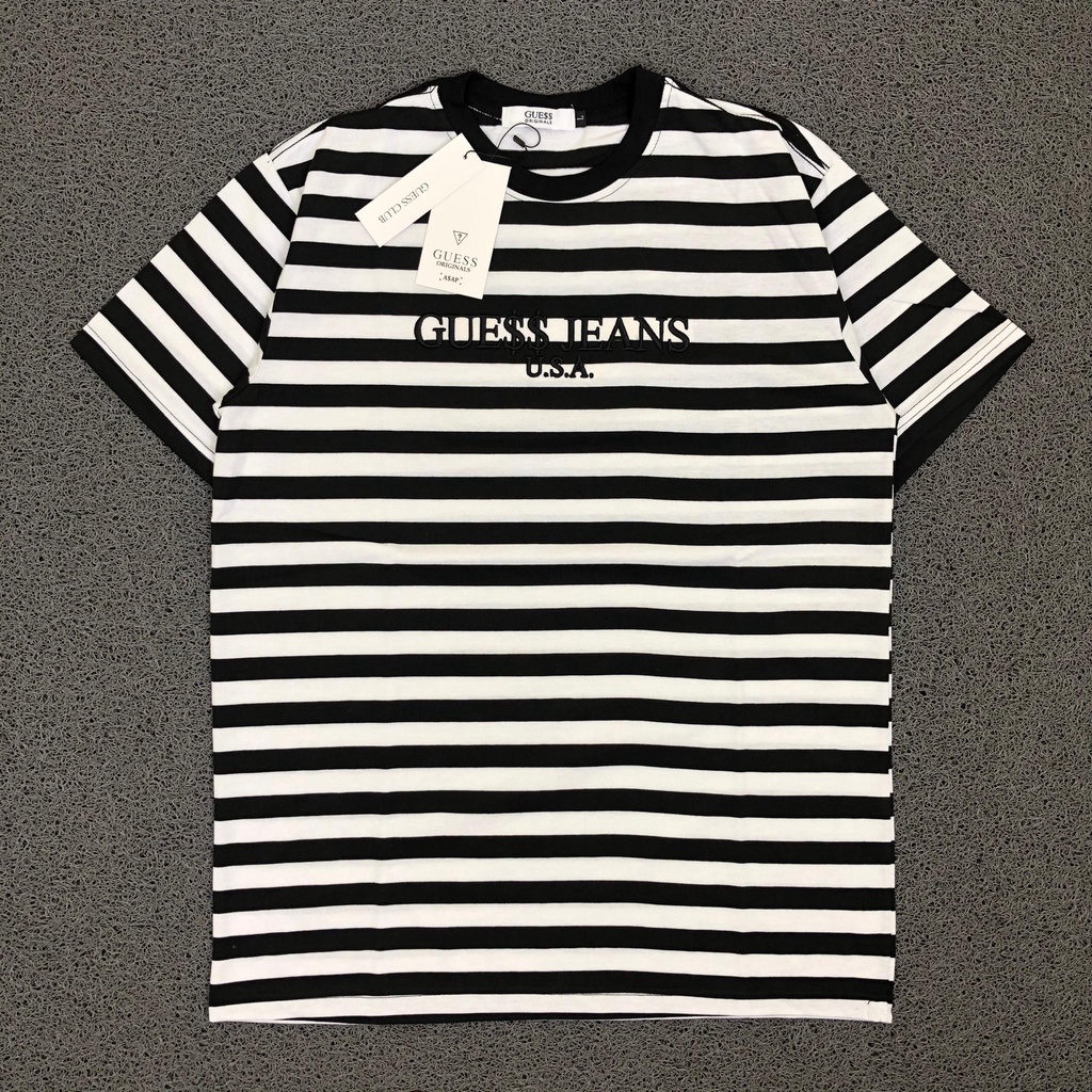 Guess x Asap Rocky Stripe Black White Tee T-Shirt Kaos