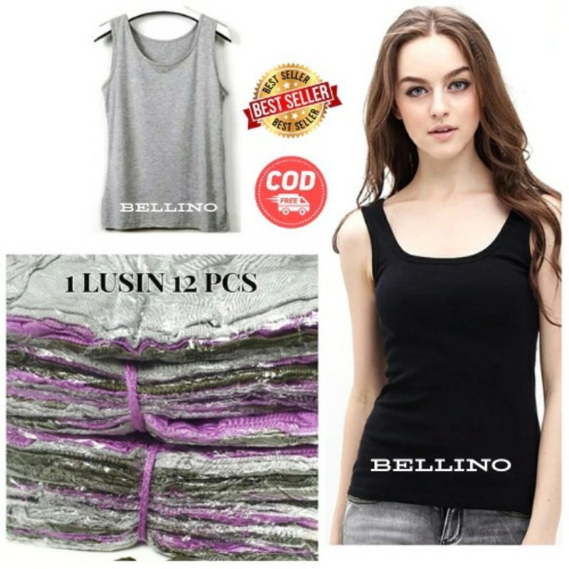 Termurah Grosir 1Lusin Tanktop Singlet Wanita Kaos Dalam Tank top Polos 12Pcs Tali Lebar Emily Murah