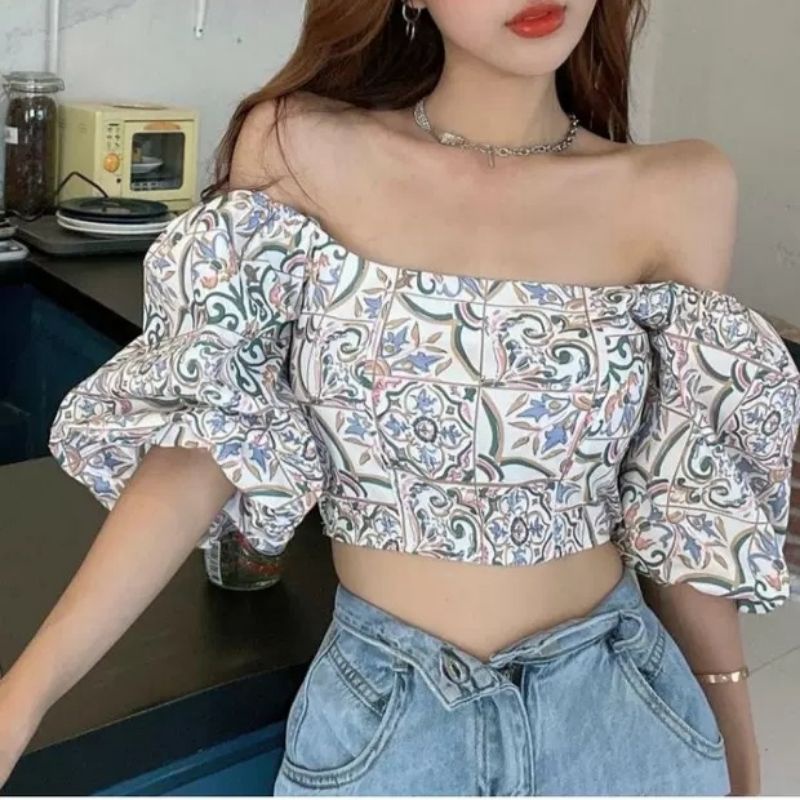 MDLV ~ 7592# Zaranita Boho Style Top Sabrina Crop Top Korea Look Fashion Import