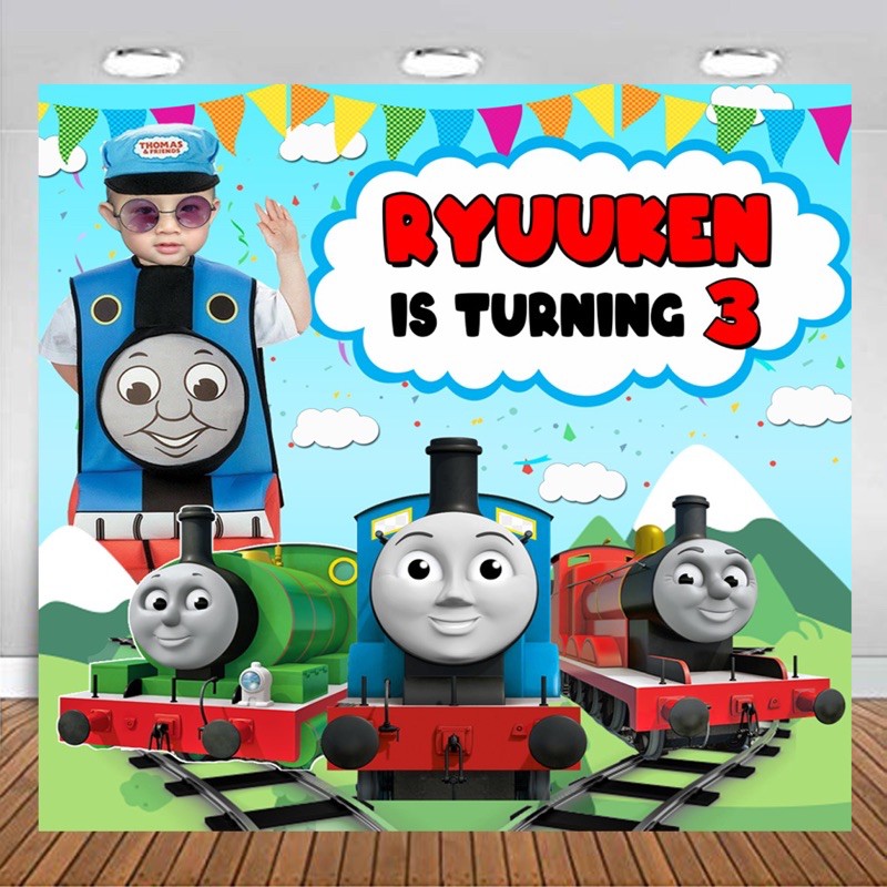 Thomas Kereta Backdrop Flexi Banner Birthday / Hiasan Kue Ulang Tahun
