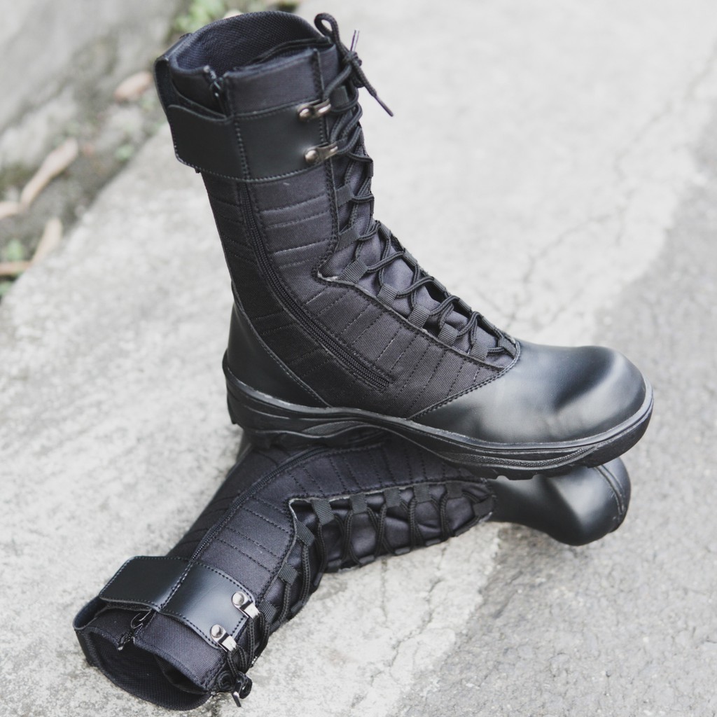 Sepatu Safety Ujung Besi Black Force Proyek Kerja Lapangan Tracking Touring Terbaru Sepatu pdl ninja shinobi hitam cordura anti air ujung plat besi sleting samping