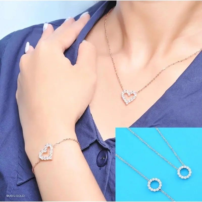 Kalung dan gelang serut bulat dan love lubang full mata UBS 8K 375