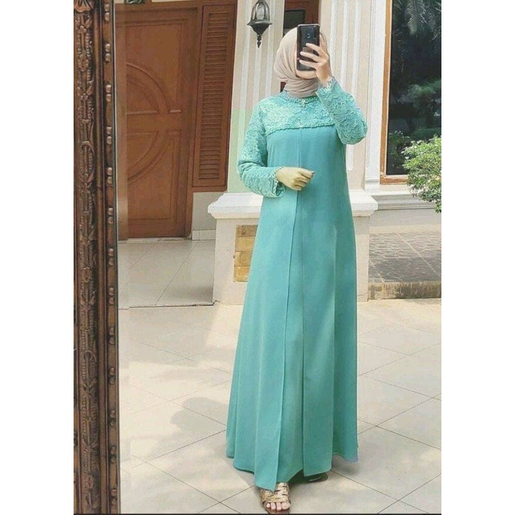 Gamis Brukat Gliter Payet Maxmara Premium Original Lengan Panjang Dress Wanita Party Dress Fashion Muslim Kekinian LD 110 cm