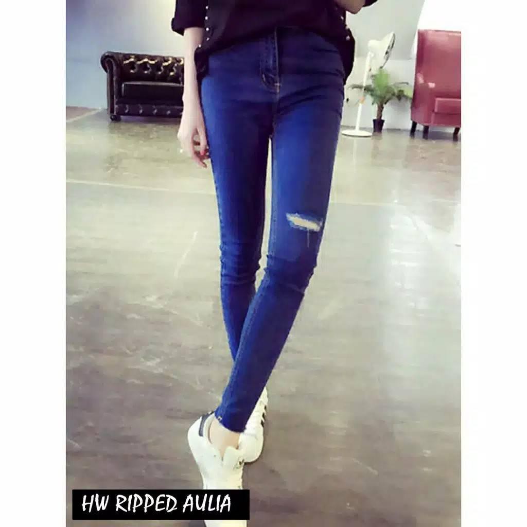 CELANA HW JEANS WANITA PANJANG RIPPED DONGKER