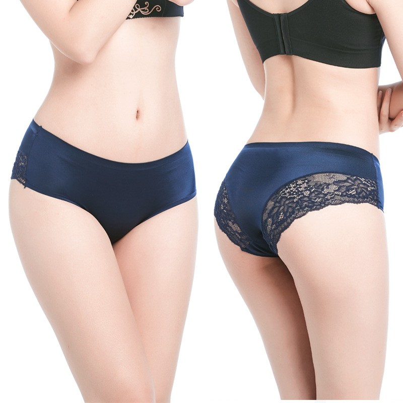 ❀ Chingu ❀ PW023 COD Celana Dalam Renda Ice Silk Sutra Brief Seamless Underwear CD Wanita Lace Sexy