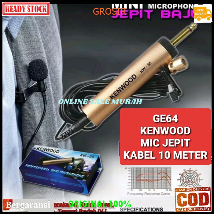 G64 Kenwood Mic Jepit kabel 8 meter Kancing kerah baju GE64 microphone Clip on klip tie Condensor sensitif aux mikrophone mik karaoke sound audio cable profesional pro vocal vokal system panggung dj studio YOUTUBER meeting pidato ceramah G64  Suara jernih