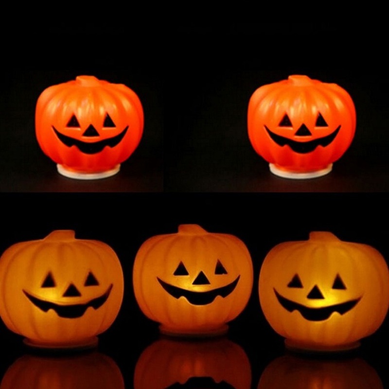 1pc Lampu Lentera LED Bentuk Labu Warna Oranye Untuk Dekorasi Halloween