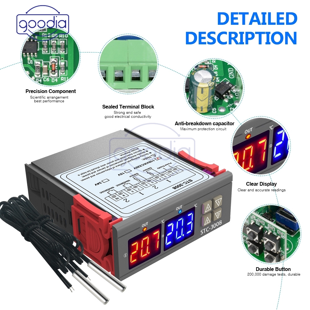 ✈【Fast/COD】✈ AC 110-220V DC 12V 24V STC-3008 Thermostat Temperature Controller Sensor With Probe