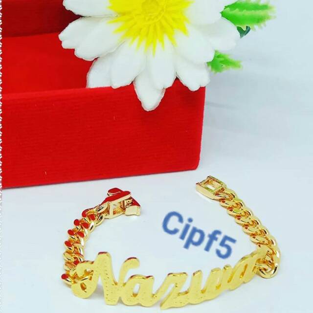 Gelang nama lapis emas asli anti hitam anti karat