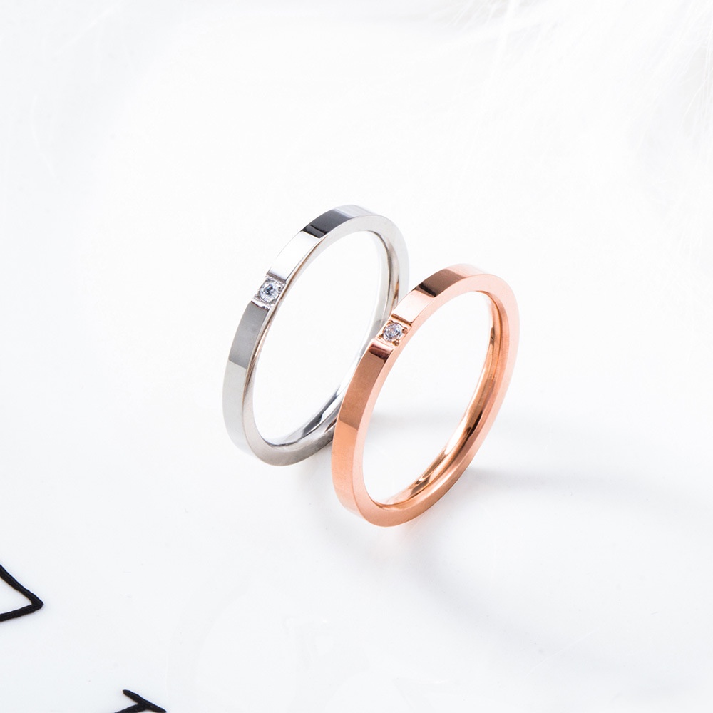 Cincin Berlian Bahan Titanium Steel Warna Rose Gold Gaya Korea Untuk Unisex