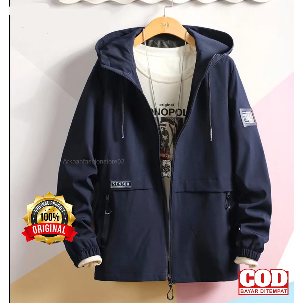 AKN Jaket Pria Anti Air / Jaket Hoodie Outdoor Pria Waterproof / Jaket Hoodie Taslan List Origina Distro Sensor