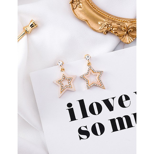 LRC Anting Tusuk Fashion Hollow Star 925 Silver Needle Five-pointed Star Irregular Flash Dril F48435