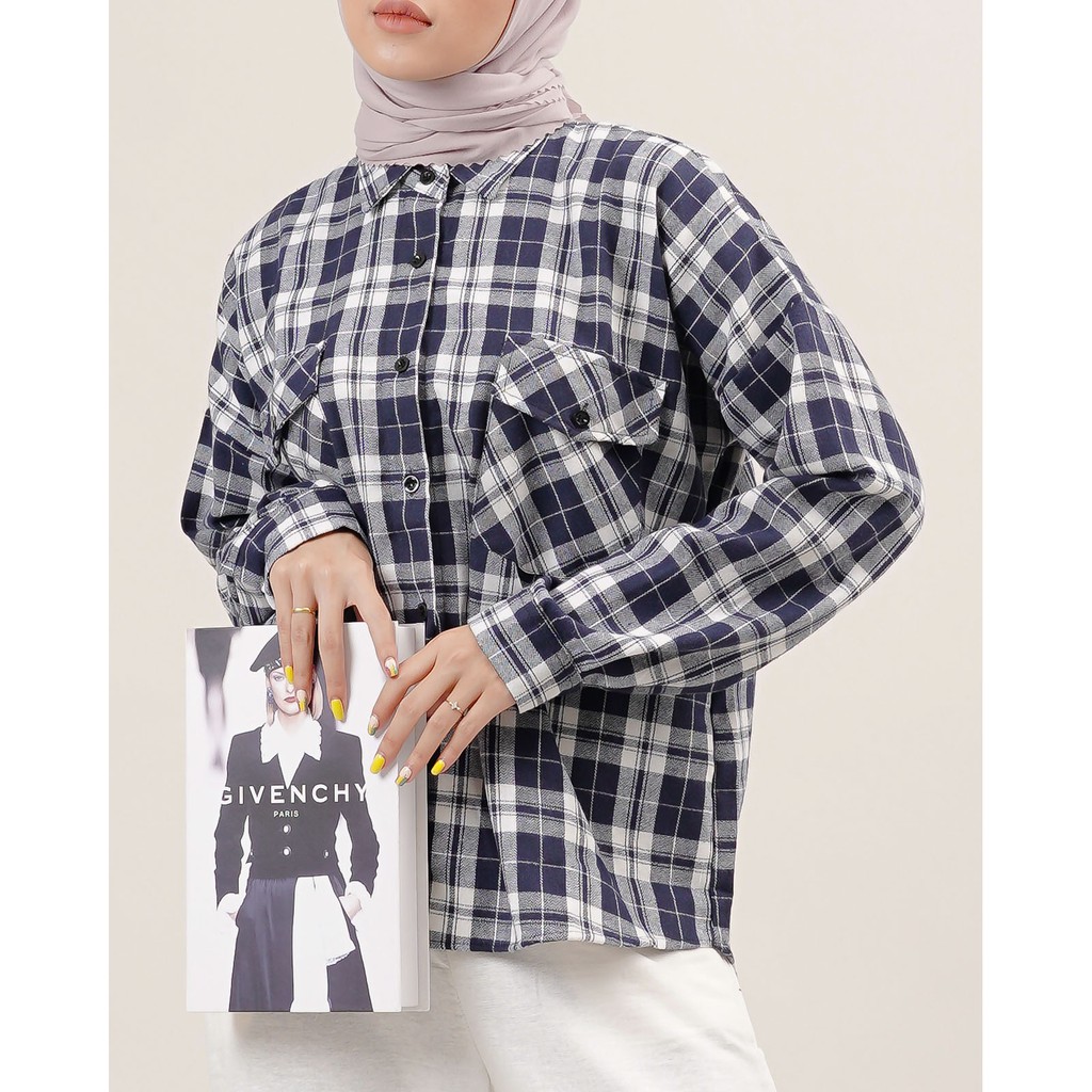KEMEJA BLOUSE OVERSIZE FEBBY FLANEL DAILY OFFICE SHIRT PREMIUM B409