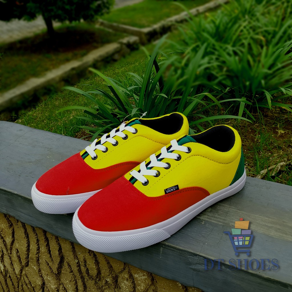 SEPATU REGGAE REGAE RASTA VANS ERA KASUAL MERAH KUNING HIJAU JAMAICA FOX PUTIH-HITAM