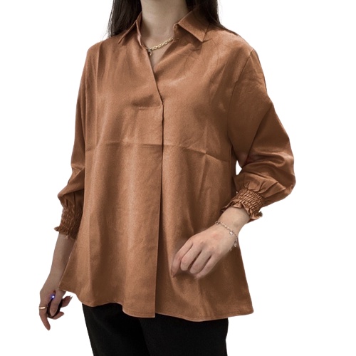 ZASKIYA - KARA V-Neck Blouse with Collar / Atasan Wanita Kantor Casual Lengan Karet