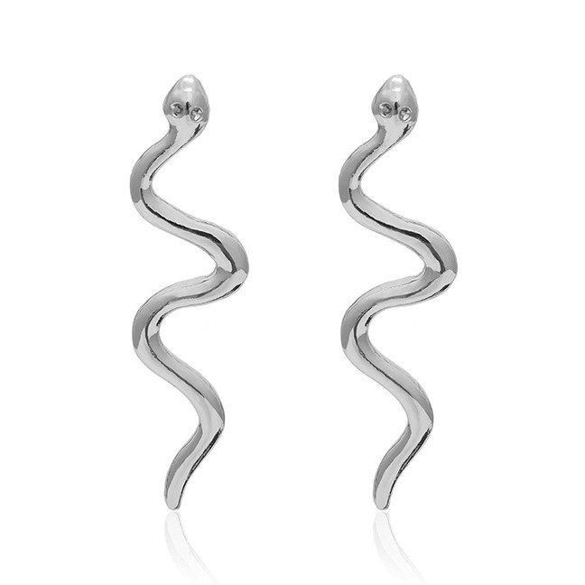 LRC Anting Tusuk Fashion Silver Curved Alloy Serpentine Geometric Earrings F80802