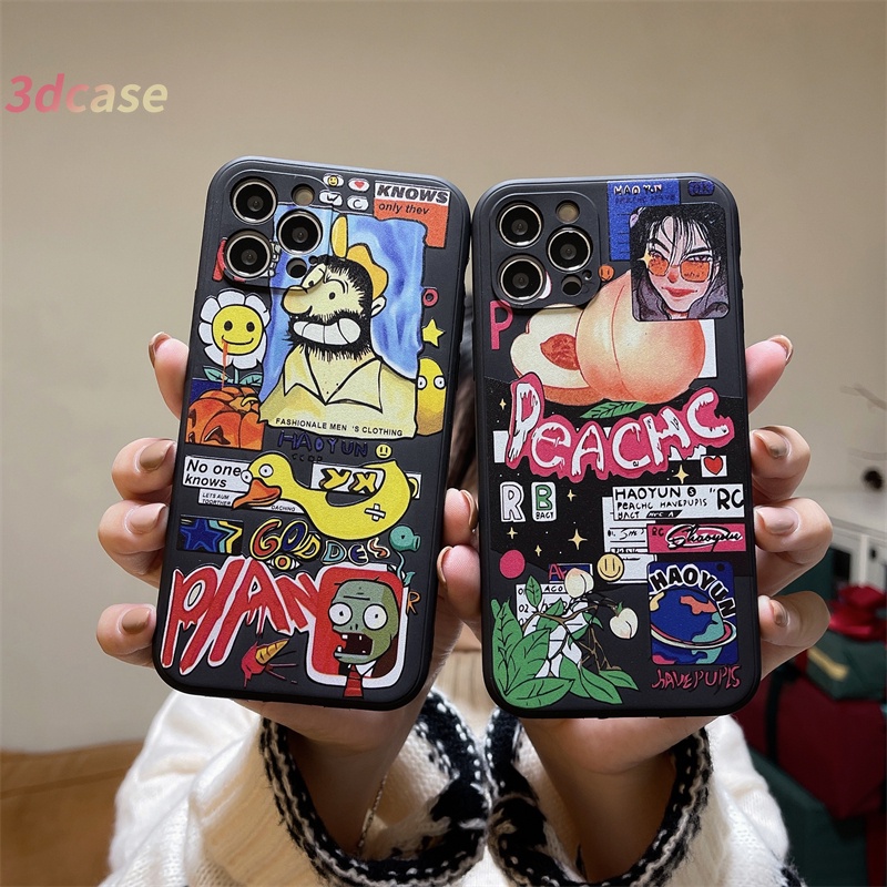 Case Samsung A12 A20S A32 A52 A72 A51 A52S A02S A50 A10S A10 A125 A30 A50S A30S A20 M40S M10 M01S M10S A205 M02S J7 J2 Prime A025 F02S A305 M12 F12 A515F A207F A15 A15S A16 Y20 Y12 Super Cute Fruit Peach doodle Silicone Case