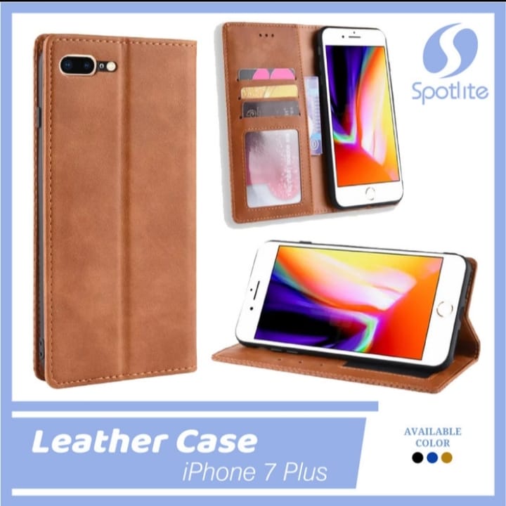 FLIP COVER IPHONE 7 PLUS 7PLUS 7+ LEATHER CASE CASING DOMPET HP KULIT DENGAN CARD HOLDER