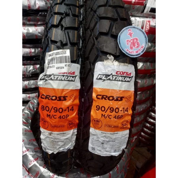 PAKET BAN TUBELESS MATIC CORSA PLATINUM CROSS 80/90.14+90/90.14FREE PENTIL FOR ALL MOTOR