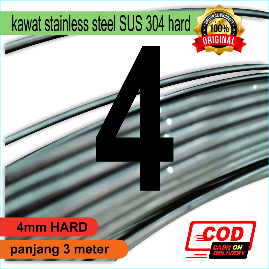 Kawat Stainless Steel 304 hard 4mm 3meter