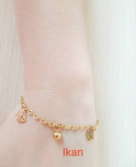 SET Gelang Tangan &amp; Gelang Kaki TITANIUM motif kucing Gajah Kelinci Owl Ikan Import Antikarat