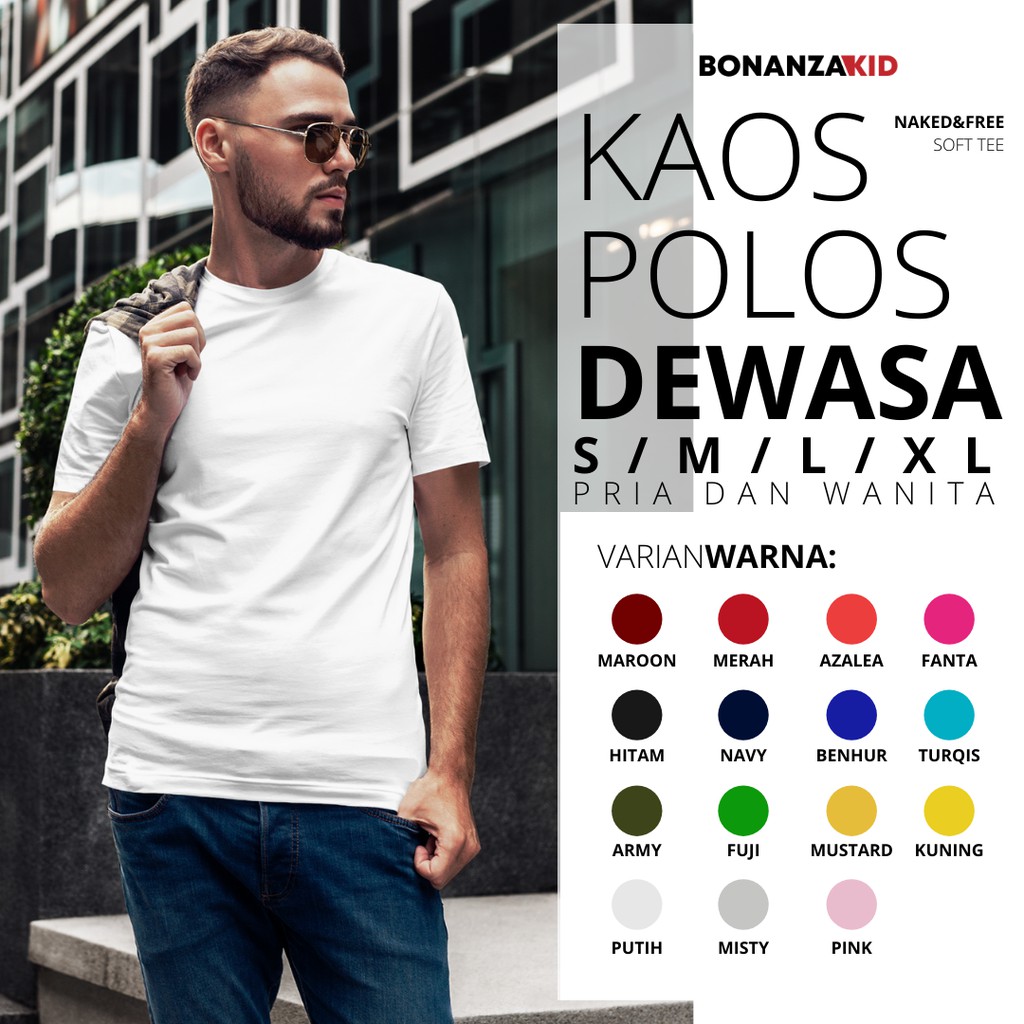 Kaos Polos Dewasa Bahan Katun Combed 30s