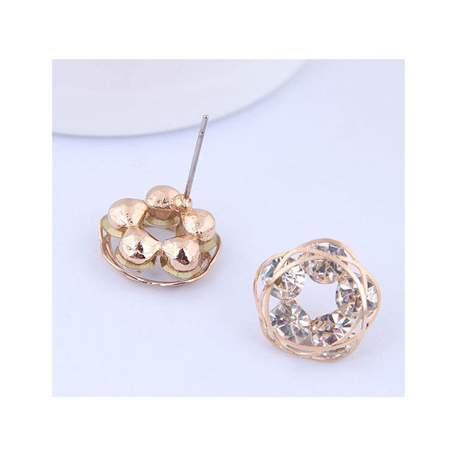 LRC Anting Tusuk Fashion Gold Flower Zircon Earrings Alloy A59221