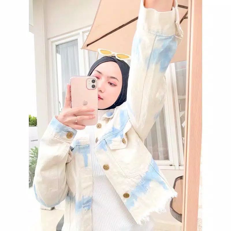 JAKET CROP JEANS TIE DYE