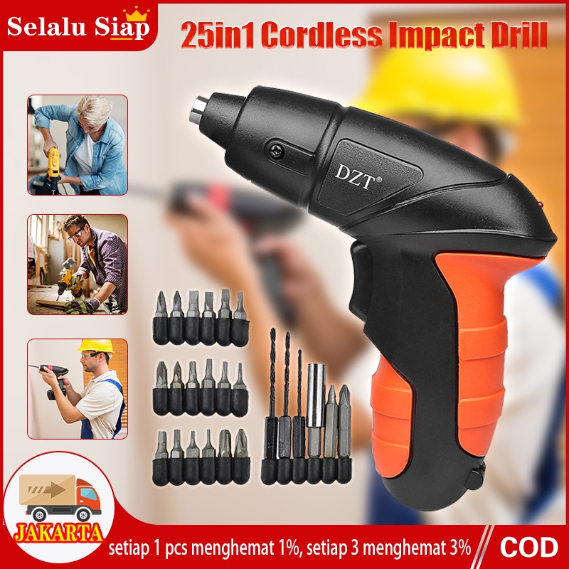 alat Mesin Obeng Bor Portable Tool Box 25in1 Cordless Impact Drill Mini kecil 3.6v 1800mah