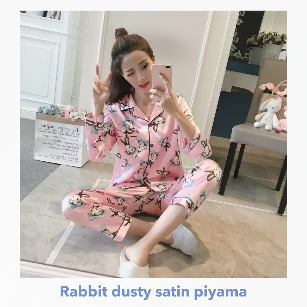 Rabbit dusty satin piyama -Thejanclothes