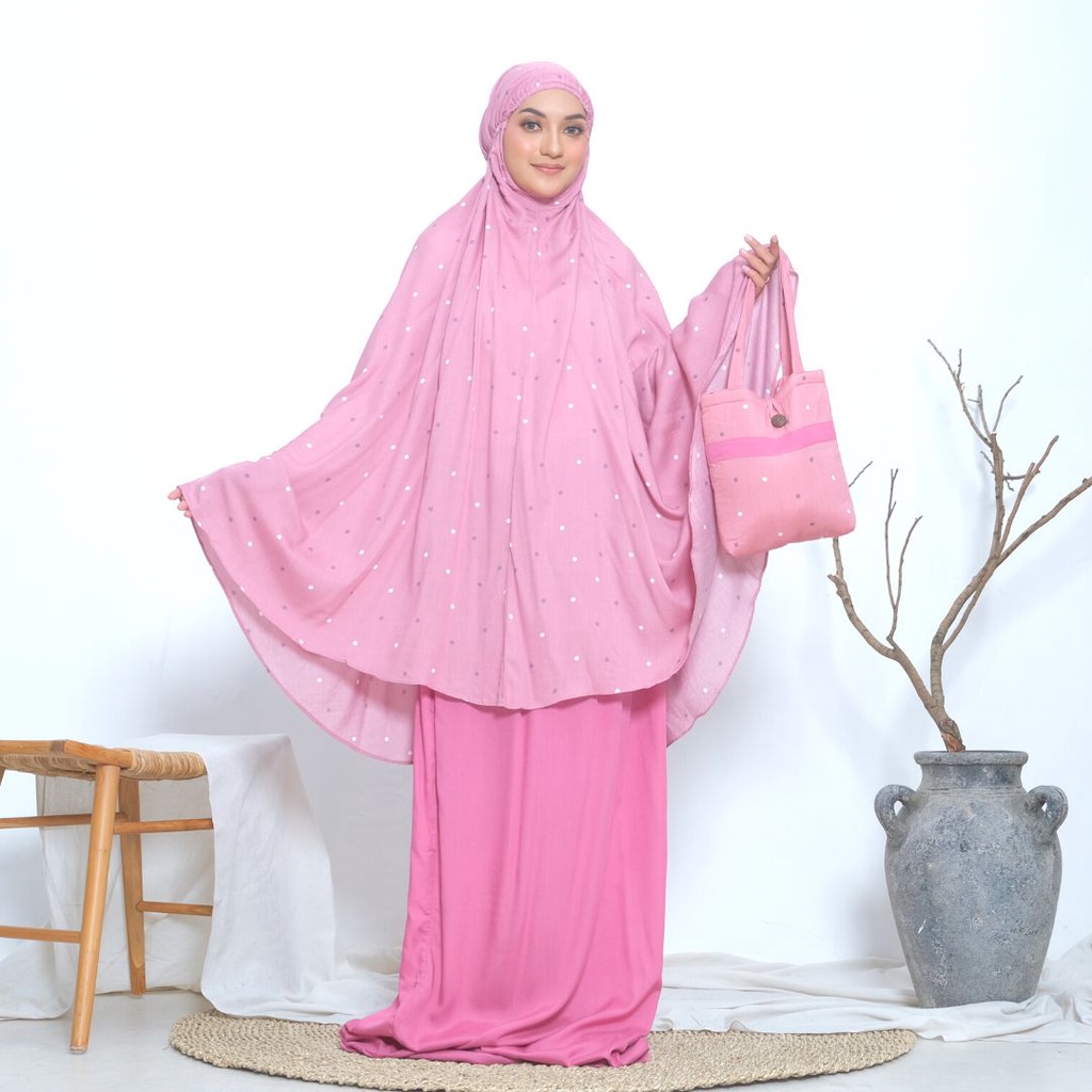 Mukenah Hawa by Lakuyaahijab - Mukena Dewasa Travel Motif Polka Rayon Viscose Premium