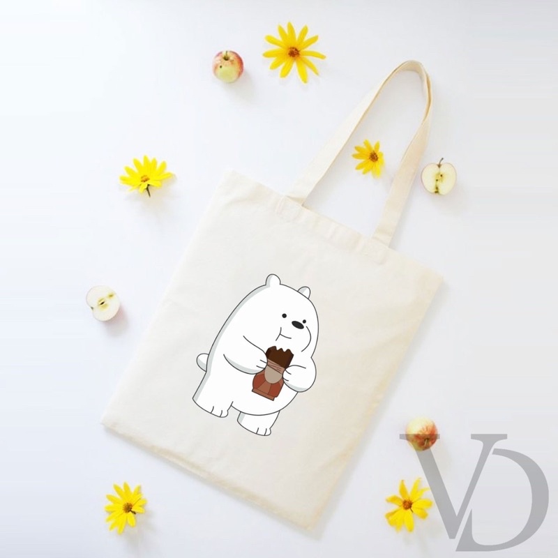 TOTE BAG BAHAN KANVAS we bare bear/ WBB  panda ice bear cuty TOTE BAG lucu / TAS BELANJA MOTIF KOREA