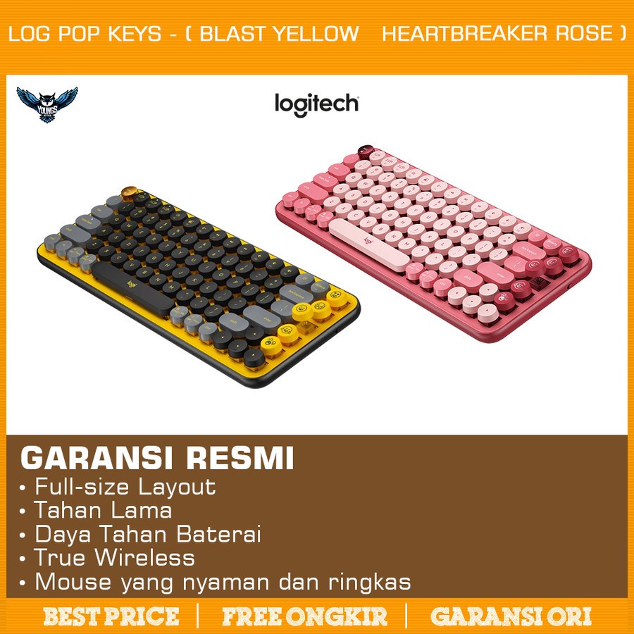 Logitech POP Keys Keyboard Wireless Mechanical Compact, Emoji Keys - ( Blast Yellow / Heartbreaker Rose )